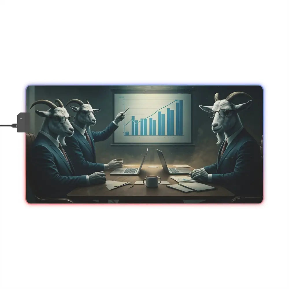 RGB Gaming Desk Mat featuring goat-headed businesspeople for PixiOnyx Executive Vibes