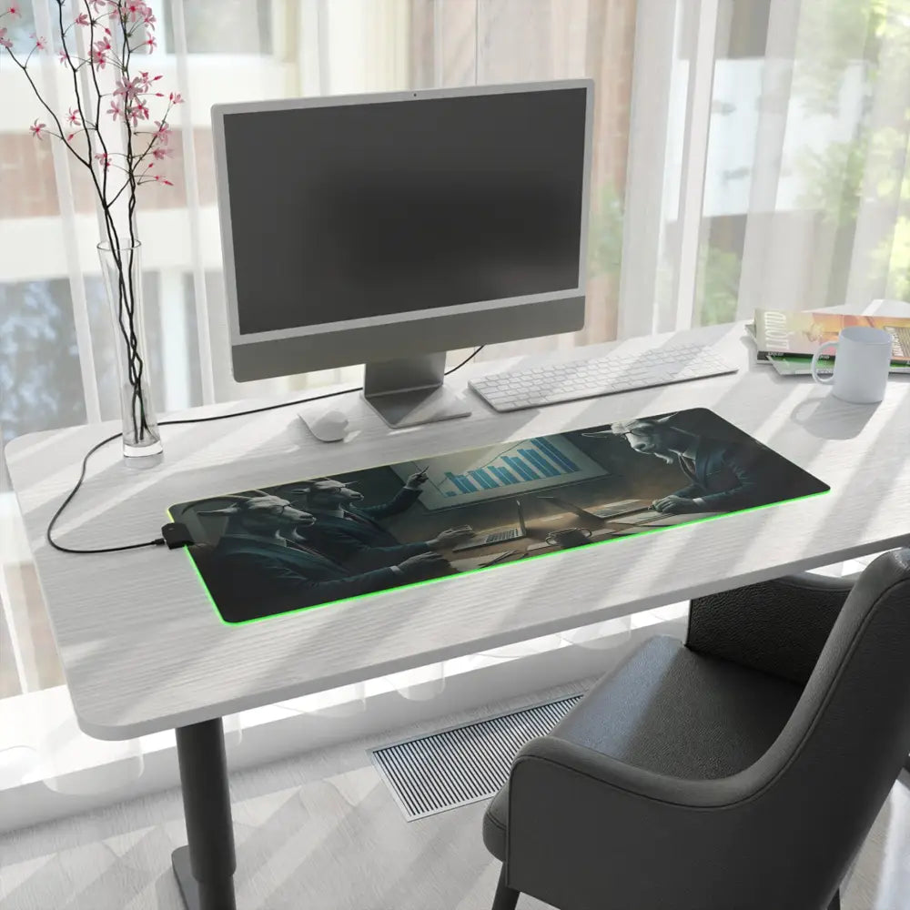 Illuminated RGB Gaming Mousepad on PixiOnyx Executive Vibes Desk Mat