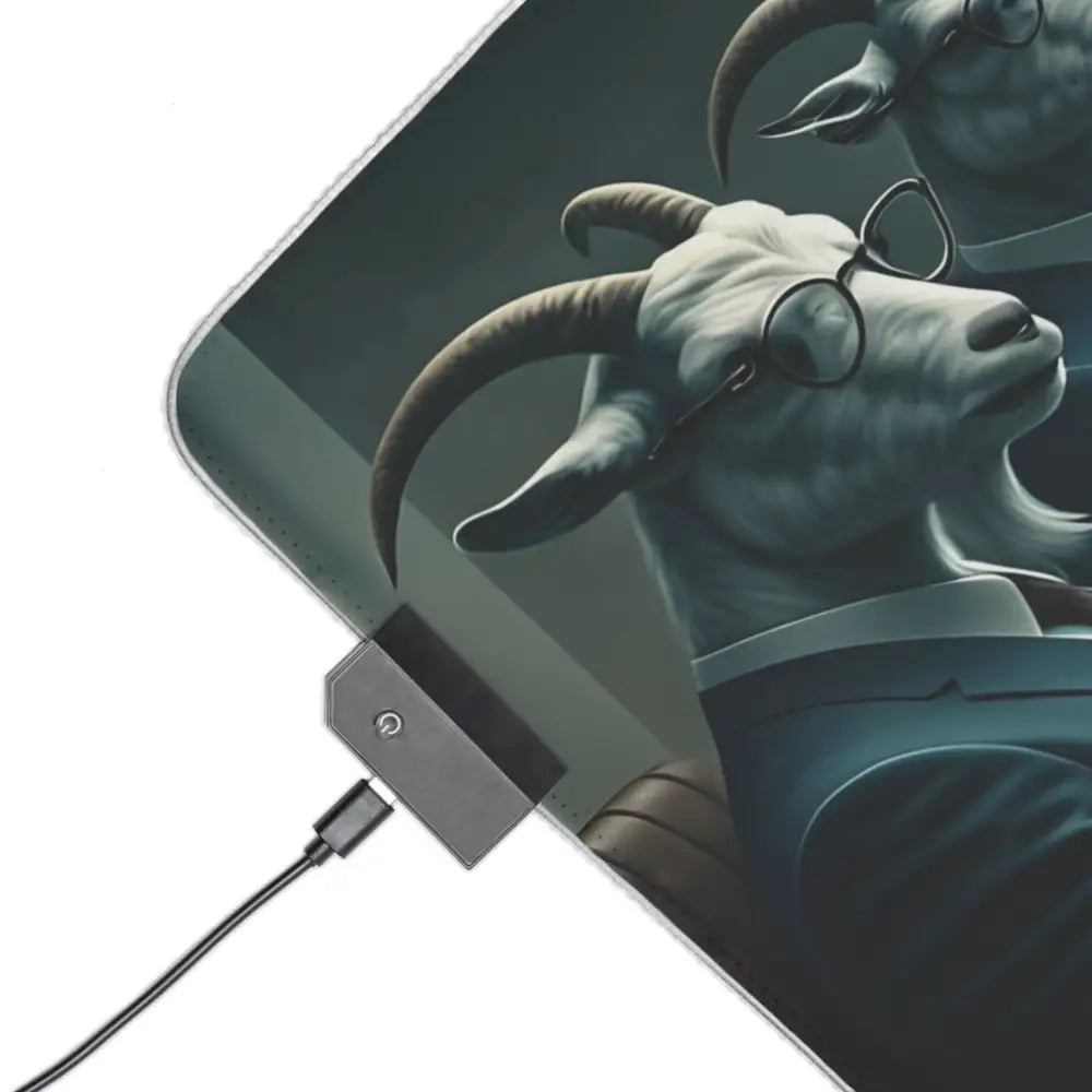 RGB Gaming Desk Mat featuring goats wearing glasses for PixiOnyx Executive Vibes