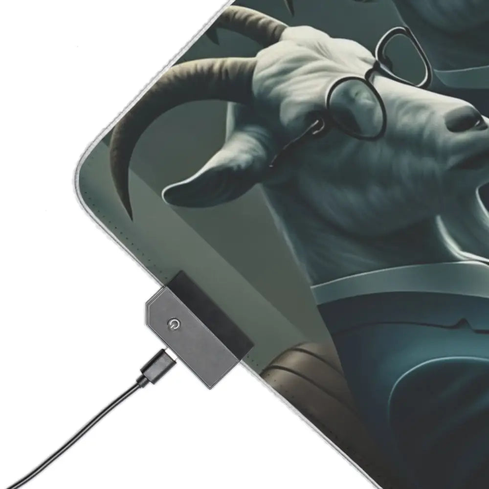 Illuminated mousepad featuring a goat graphic from PixiOnyx RGB Gaming Desk Mat collection