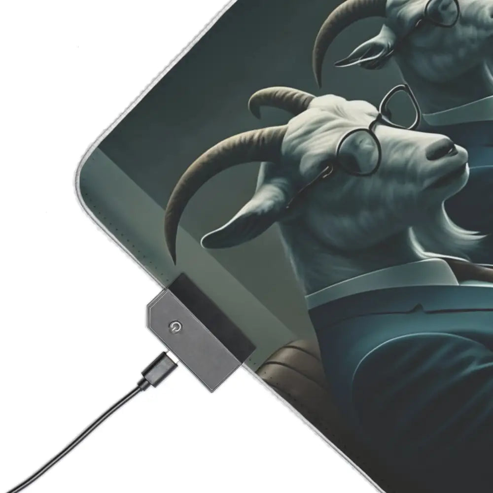 Illuminated mousepad featuring goats in suits for PixelOnyx RGB Gaming Desk Mat
