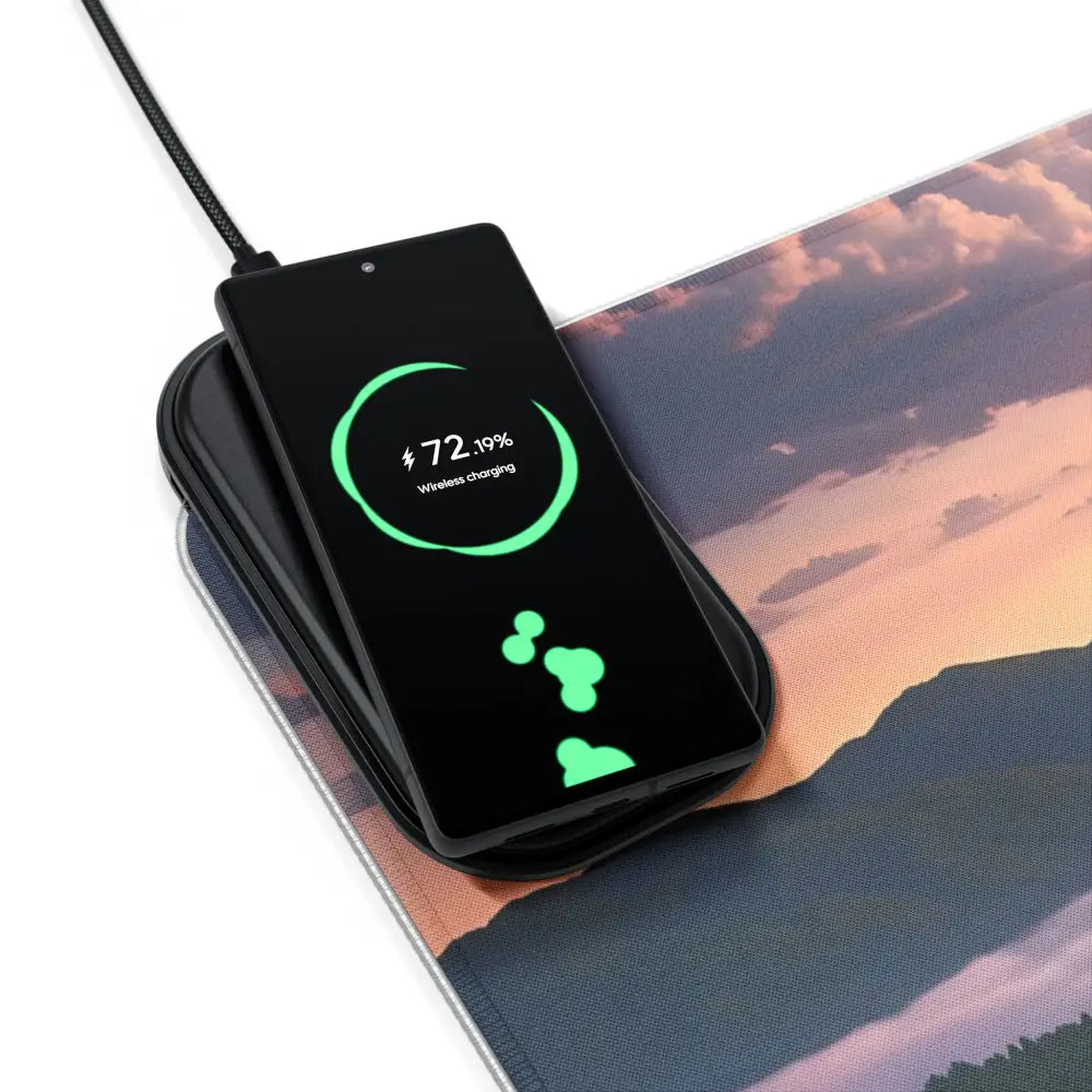 Wireless charging smartphone on RGB Wireless Charging Mousepad The Edge of Dawn
