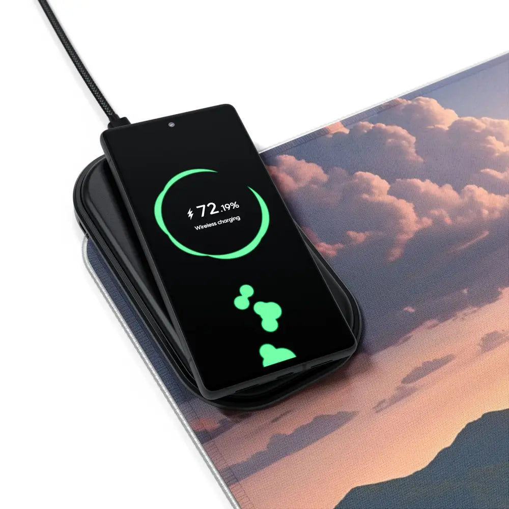 Charging smartphone on RGB Wireless Charging Mousepad The Edge of Dawn PixiOnyx Dreamscape Vibe