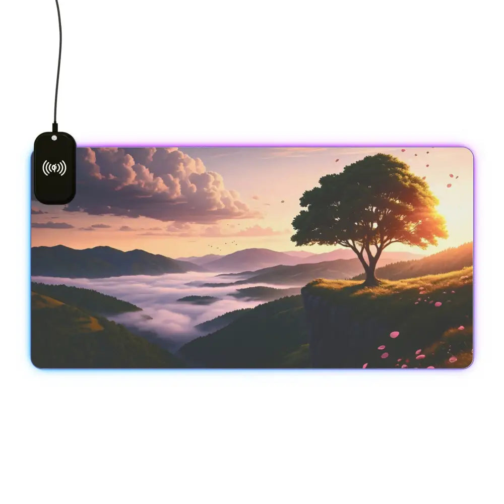 Illuminated wireless charging mousepad featuring landscape art from PixiOnyx Dreamscape Vibe