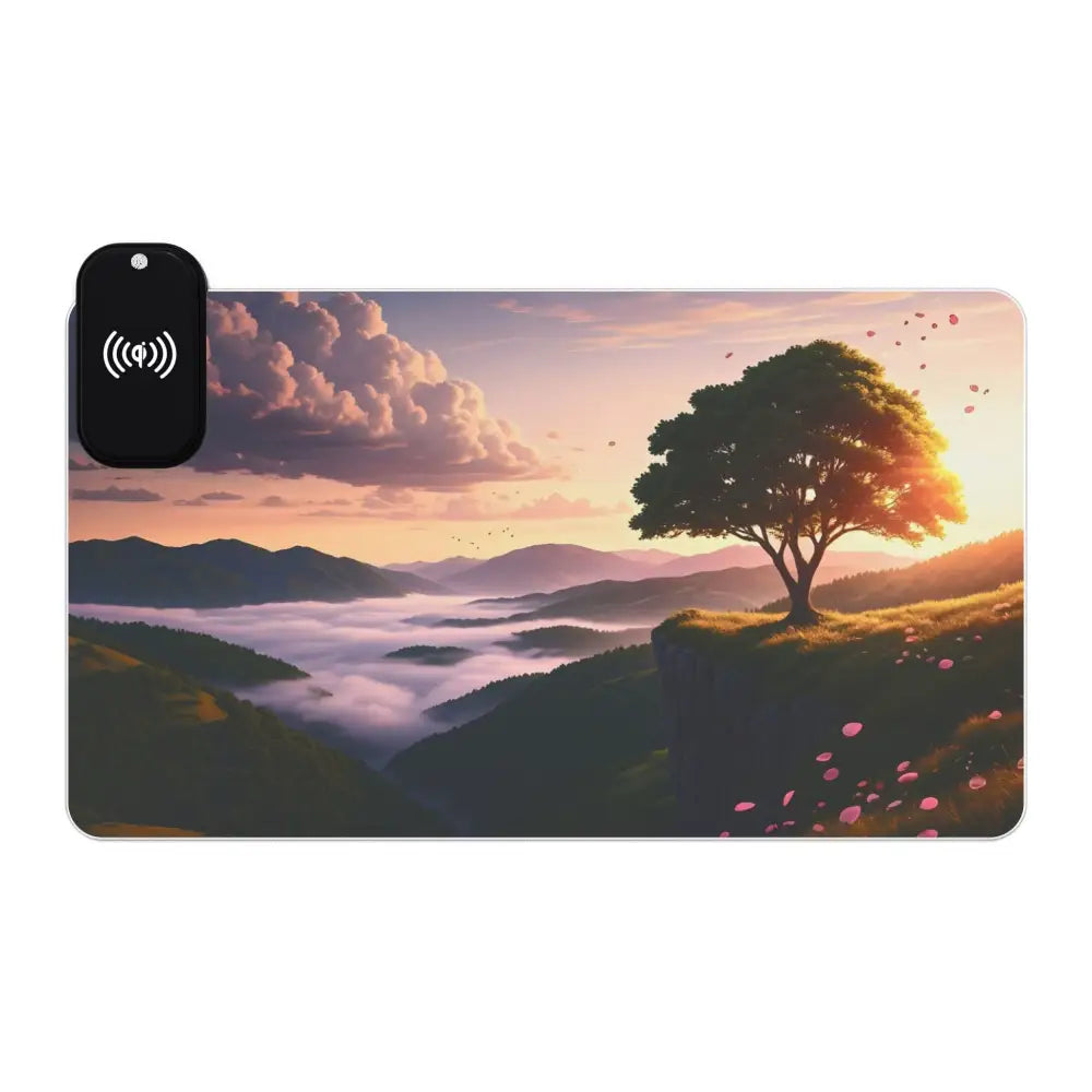 Wireless charging mousepad with dreamy landscape art for gaming and office use