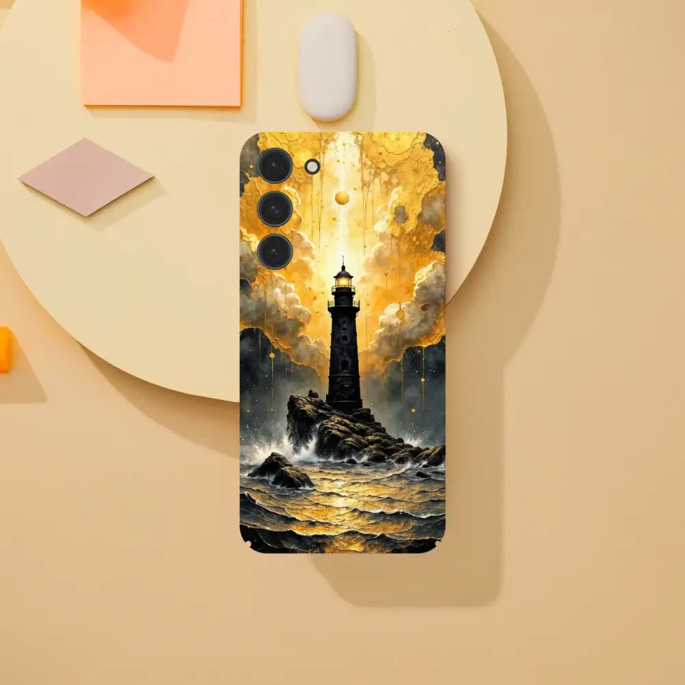 Ultra-sleek Samsung case with lighthouse and golden sky design in slip surreal elegance style
