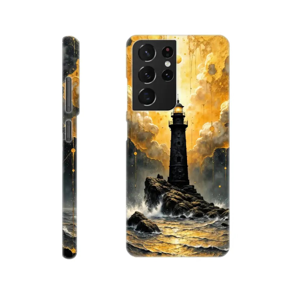 Ultra-sleek Samsung case with slip surreal elegance and textured lighthouse design