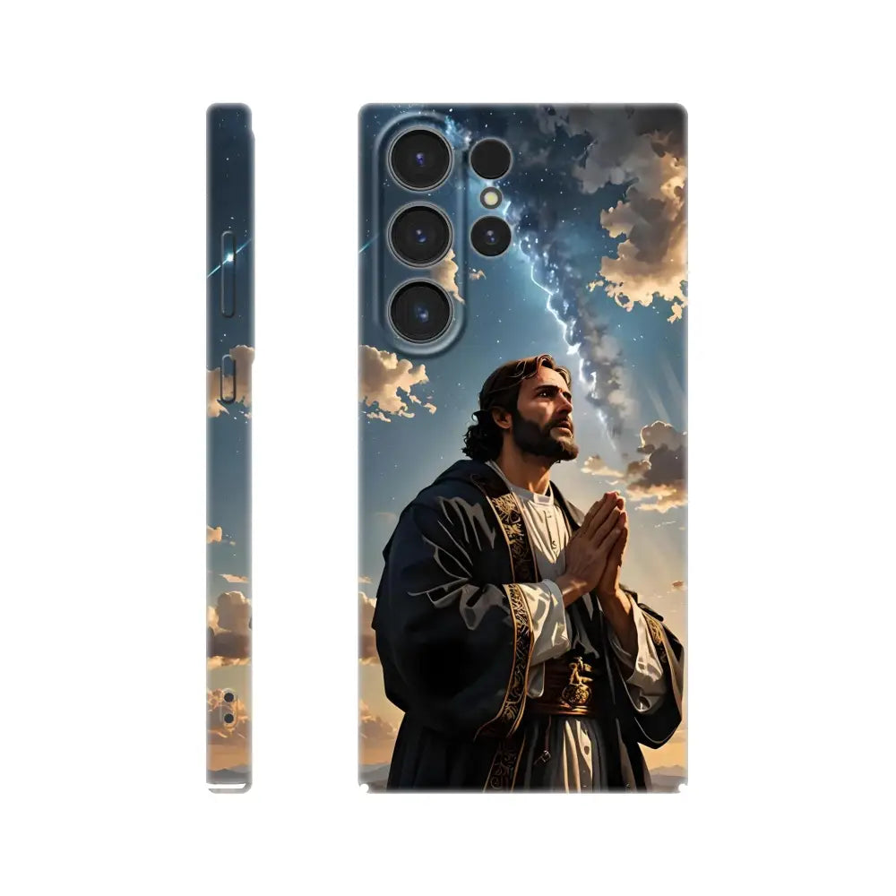 Jesus-themed phone case on Samsung Slim Case Prayer to the Cosmos by PixiOnyx