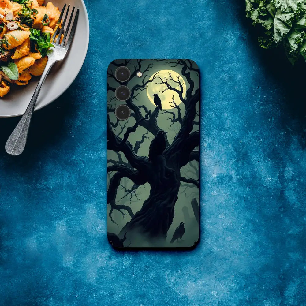 Raven-themed Samsung Slim Case from PixiOnyx Phantom Grip Series featuring Crooked Moon design