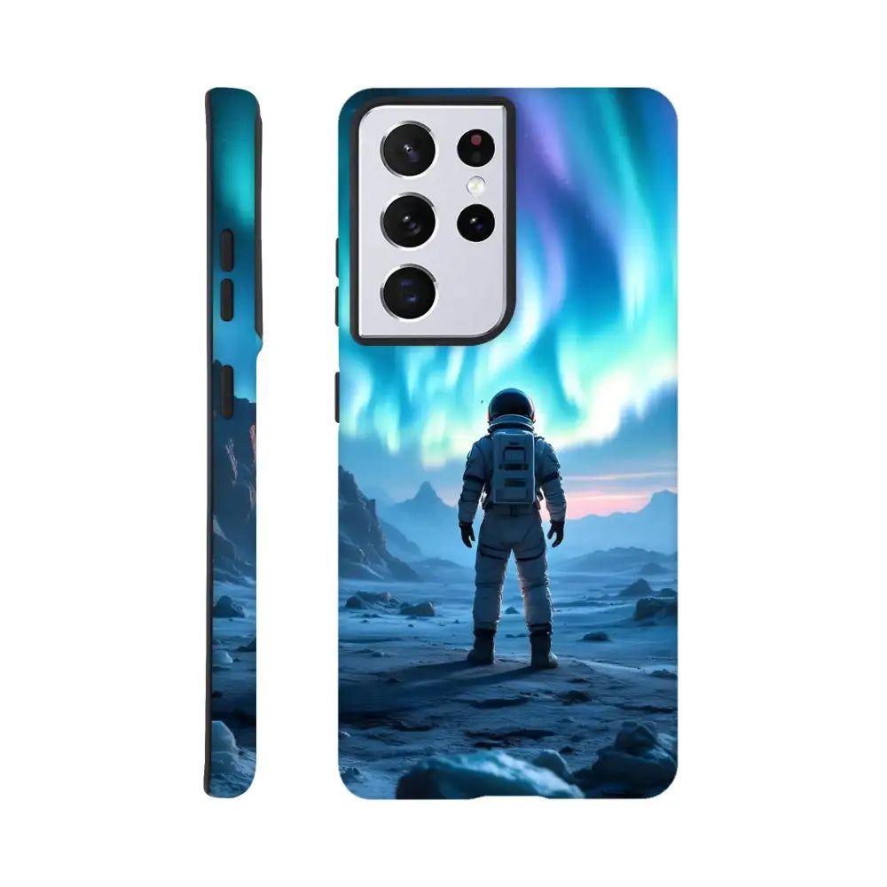 Samsung Tough Case with astronaut design under Aurora on PixiOnyx Cosmic Armor