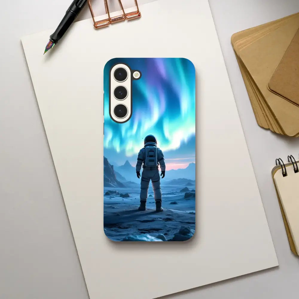 Samsung Tough Case featuring Astronaut Under Aurora design for cosmic protection