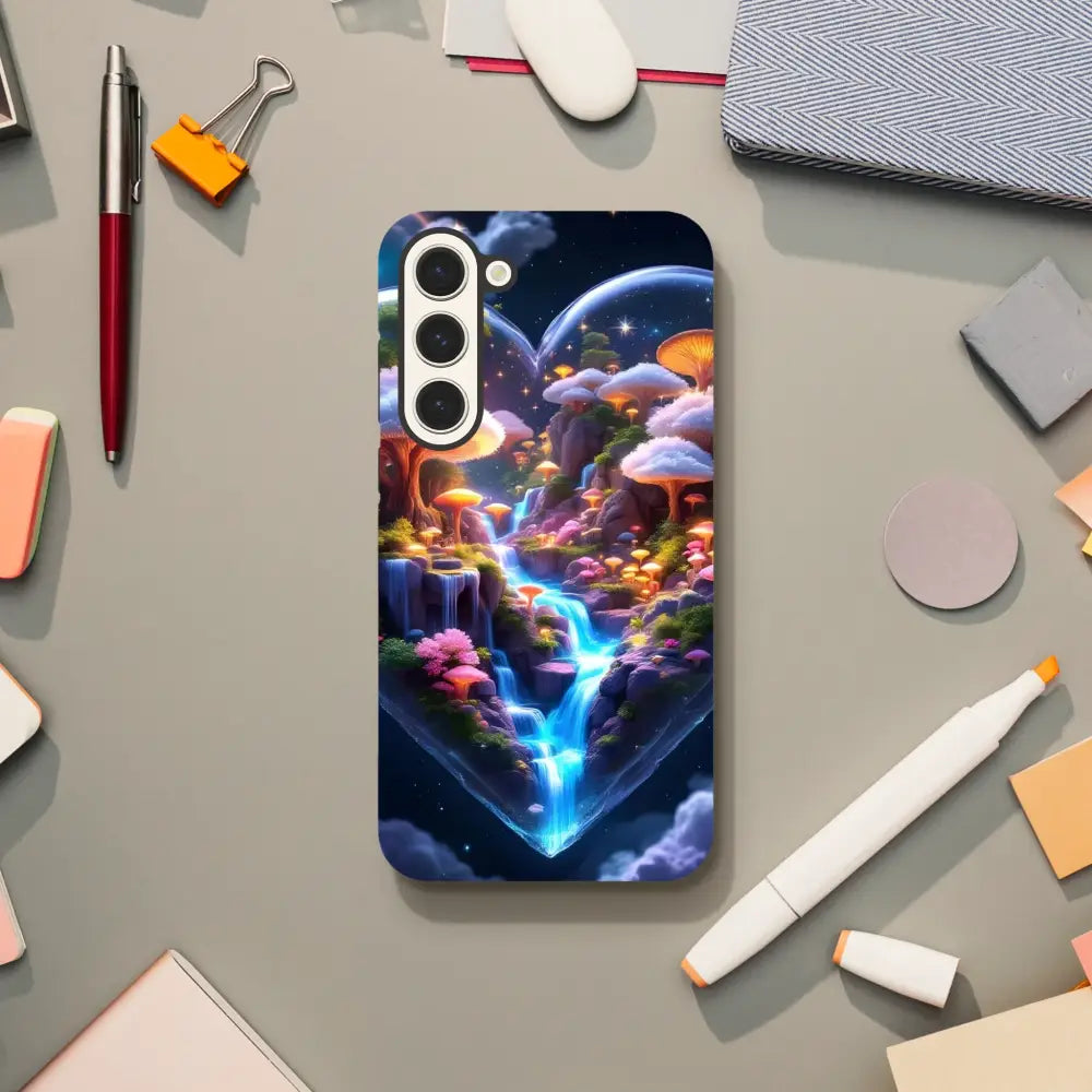 Fantasy mushroom waterfall phone case for Samsung Tough Case Cosmic Heart PixiOnyx Microverse Armor