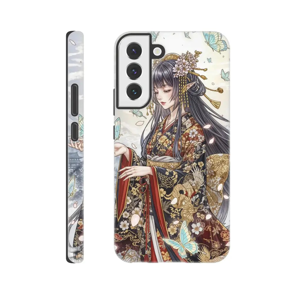 Samsung Tough Case featuring anime-style kimono maiden with butterflies for elegant protection