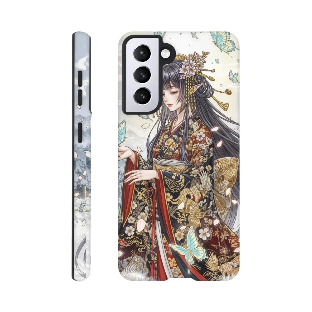 Anime girl in traditional Japanese attire on a Samsung Tough Case for stylish protection