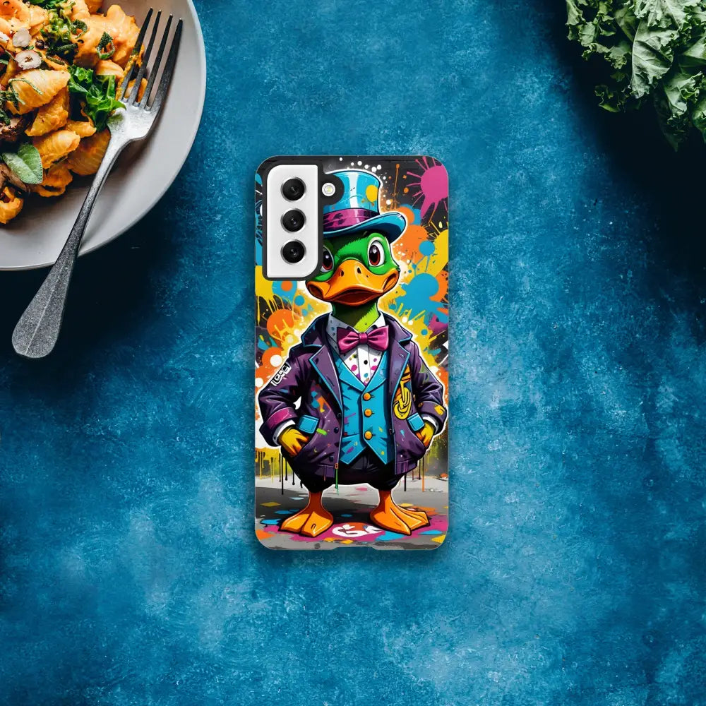Duck-themed Samsung Tough Case featuring gangster duck swagger design by PixiOnyx Urban Armor