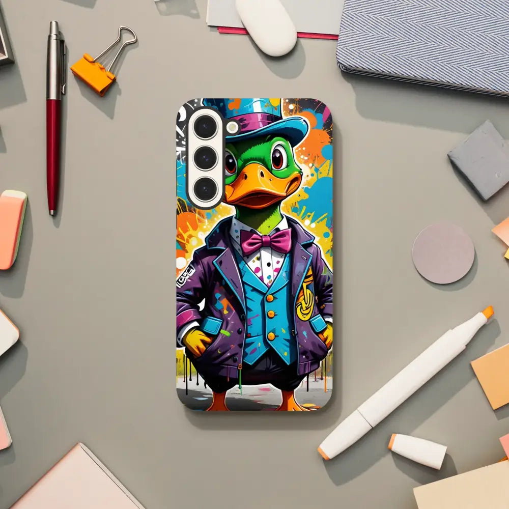 Samsung Tough Case featuring a cartoon duck in a suit from PixiOnyx Urban Armor