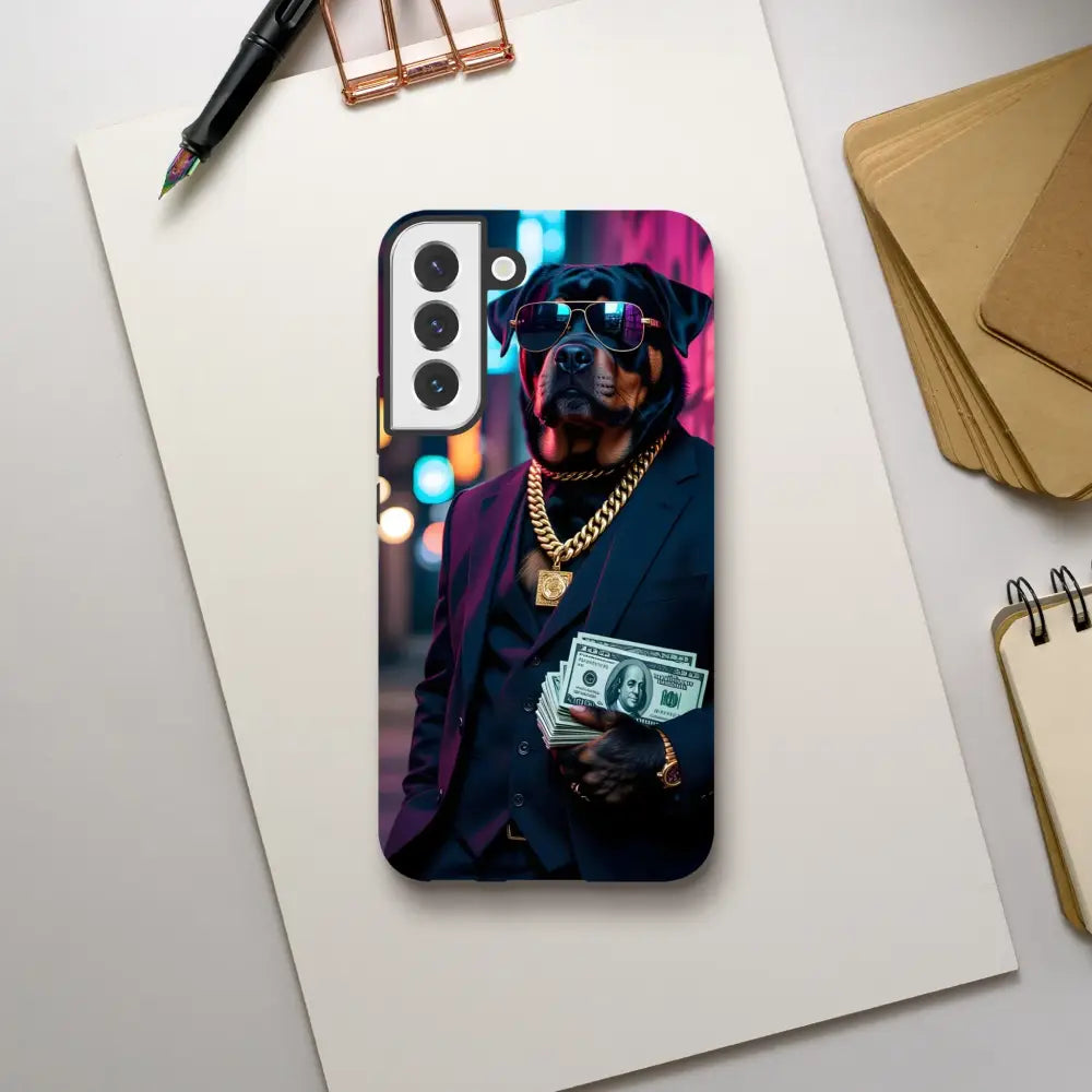Samsung Tough Case Kingpin K9 with dog in suit for stylish urban protection