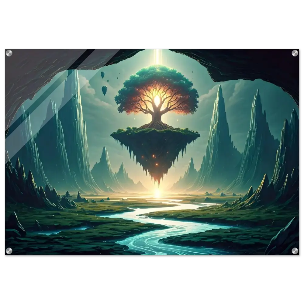 Floating tree landscape art on Sanctuary of the Skyroot Acrylic Print by PixiOnyx