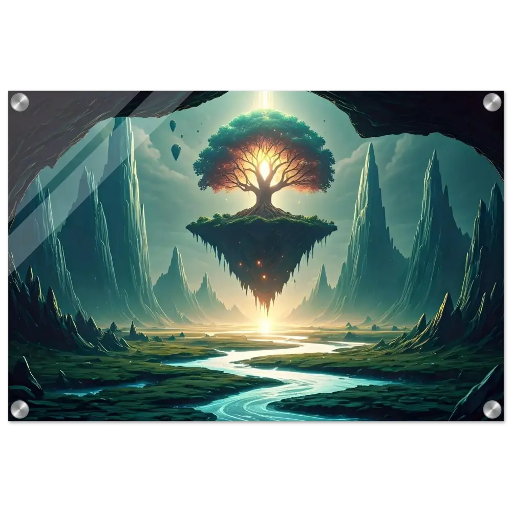 Floating tree island landscape acrylic print in Sanctuary of the Skyroot PixiOnyx Crystal-Clear Edition