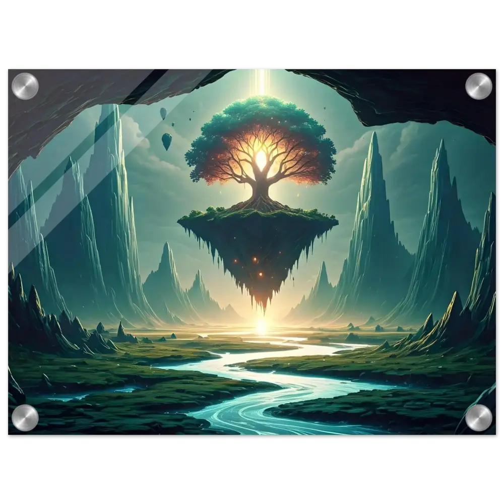 Floating tree island acrylic print in Sanctuary of the Skyroot PixiOnyx Crystal-Clear Edition