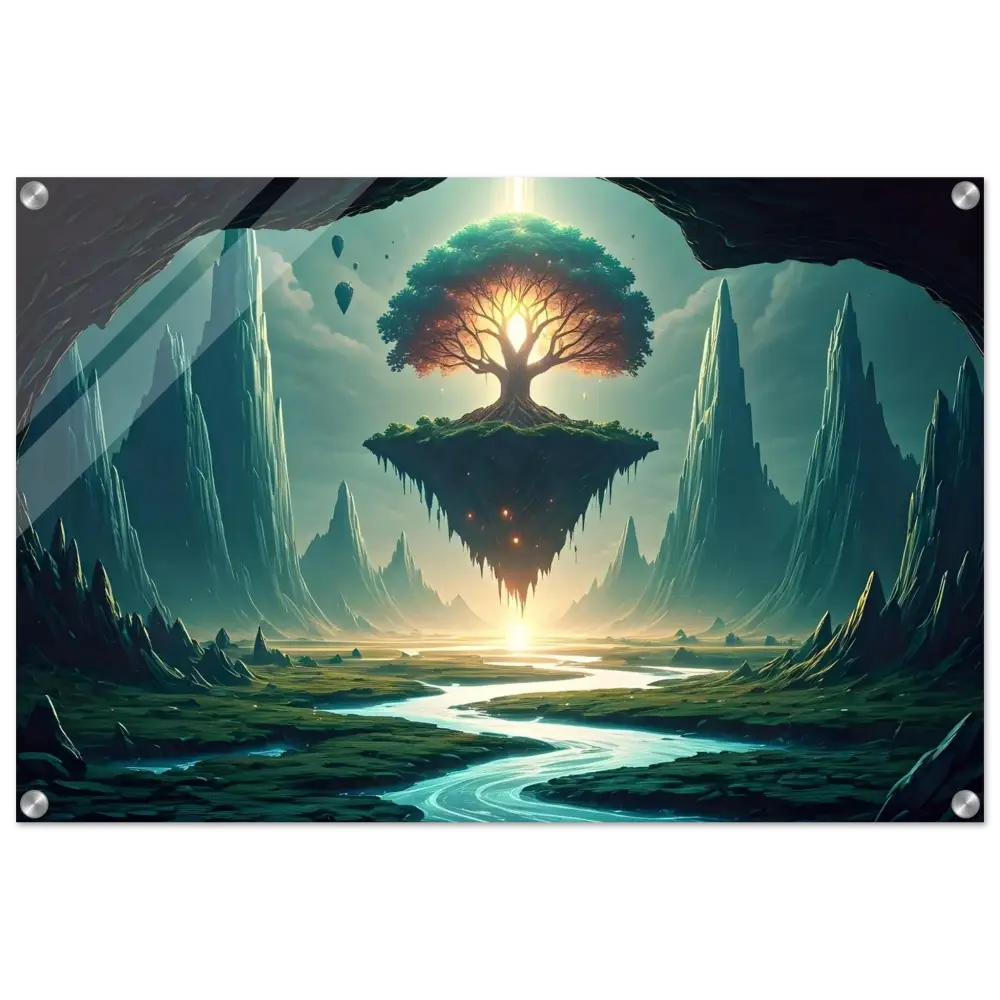 Floating tree landscape acrylic print in Sanctuary of the Skyroot PixiOnyx Crystal-Clear Edition