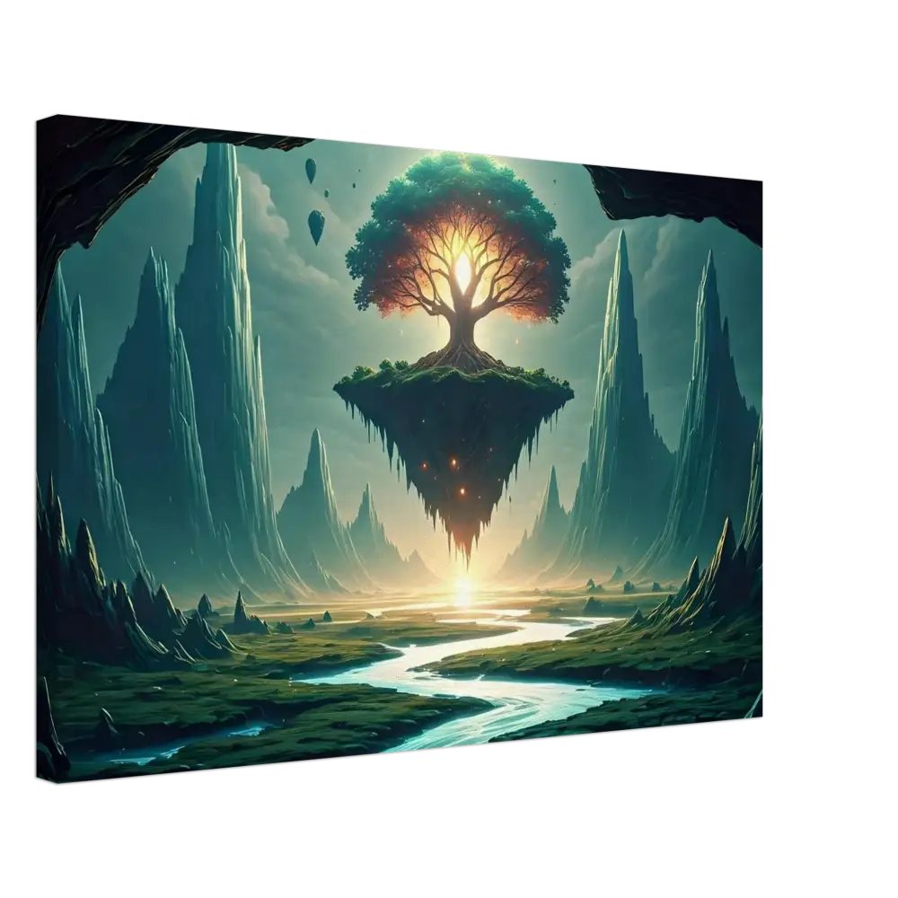 Floating island with glowing tree from Sanctuary of the Skyroot Canvas PixiOnyx Floating Realm Series