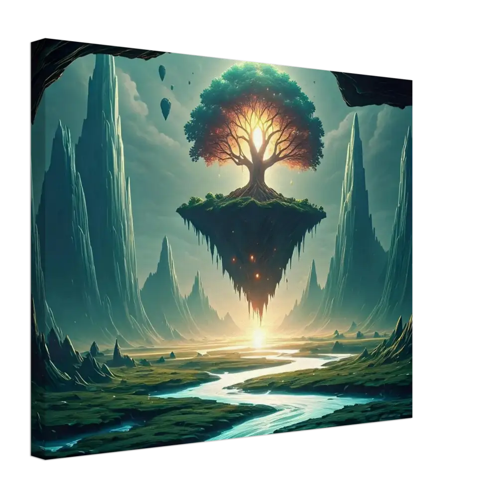 Floating island with glowing tree from Sanctuary of the Skyroot Canvas PixiOnyx Floating Realm Series