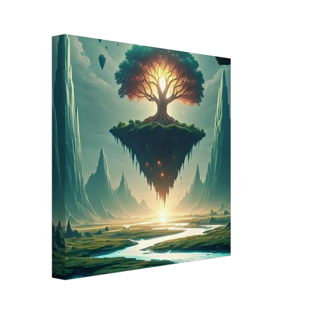 Floating island with glowing tree in Sanctuary of the Skyroot Canvas from PixiOnyx Floating Realm Series