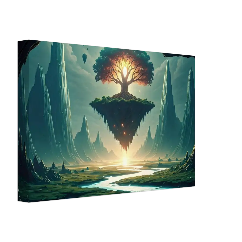 Floating island with a glowing tree in Sanctuary of the Skyroot Canvas from PixiOnyx Floating Realm Series