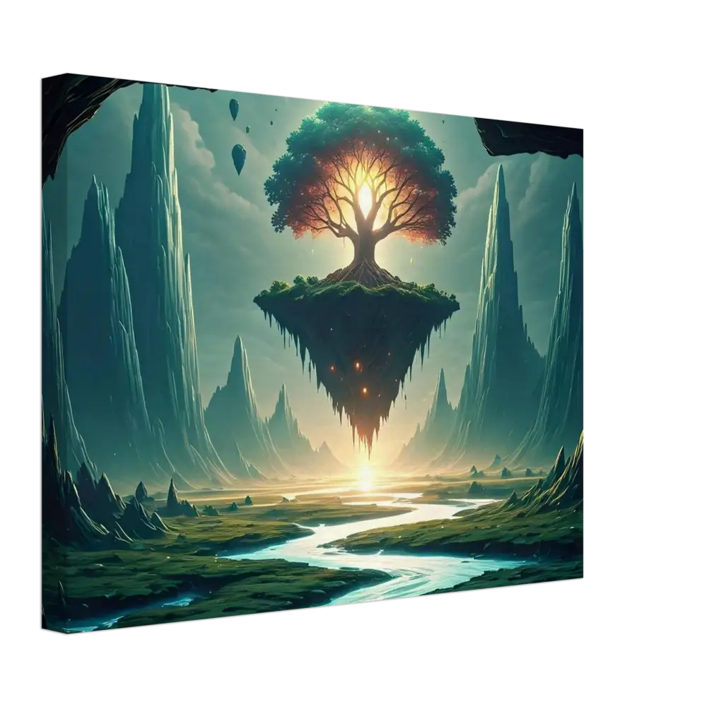 Floating island with glowing tree in Sanctuary of the Skyroot Canvas from PixiOnyx Floating Realm Series