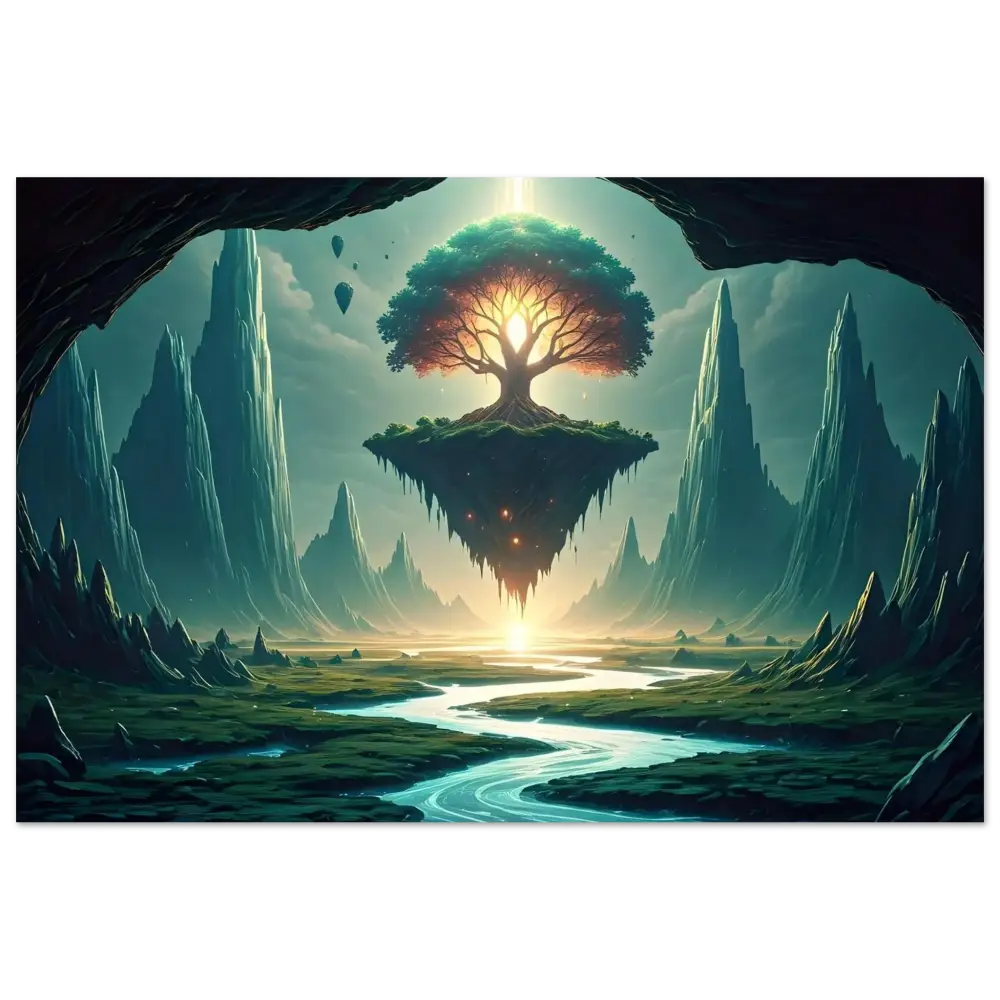 Floating tree island artwork on Sanctuary of the Skyroot Fine Art Poster by PixiOnyx