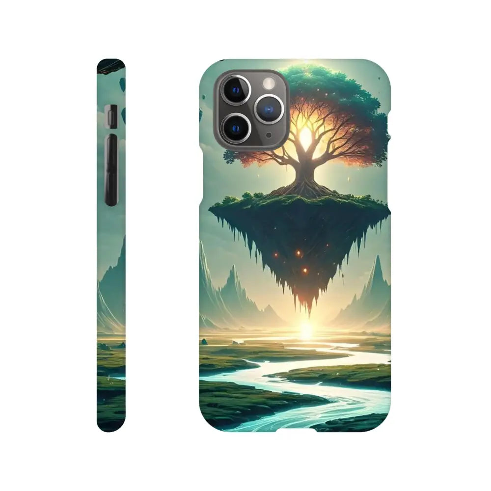 Phone case featuring a fantasy landscape design for Sanctuary of the Skyroot iPhone Slim Case