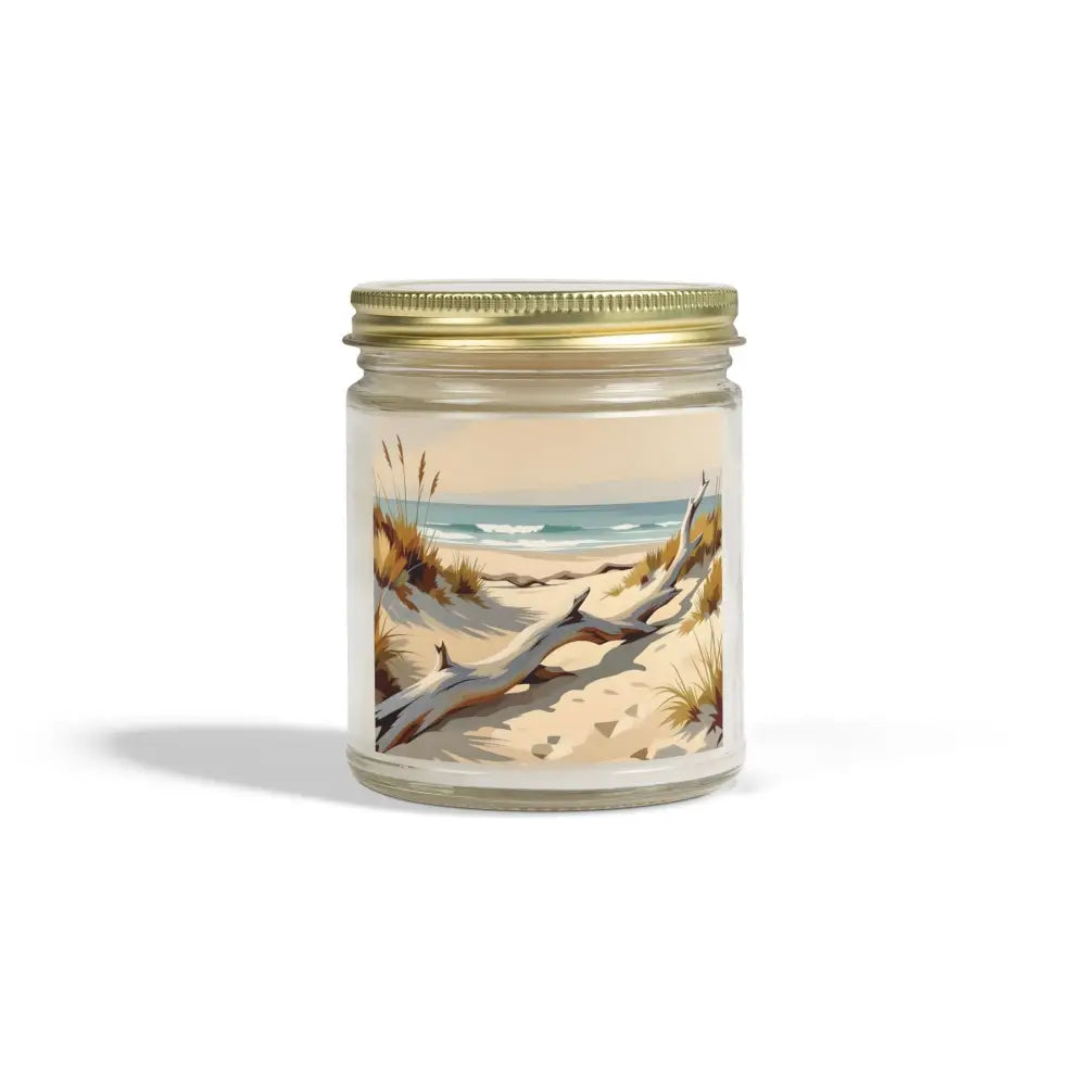 Beach-themed scented candle in glass jar from PixiOnyx Coastal Calm Series