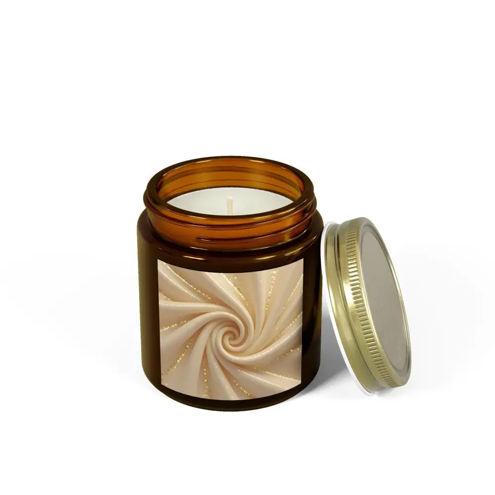 Amber glass candle jar with decorative label for Scented Candle Cashmere Musk PixiOnyx