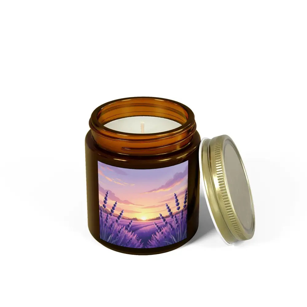 Lavender field candle creating a soothing ambiance in PixiOnyx Aromatherapy Glow line