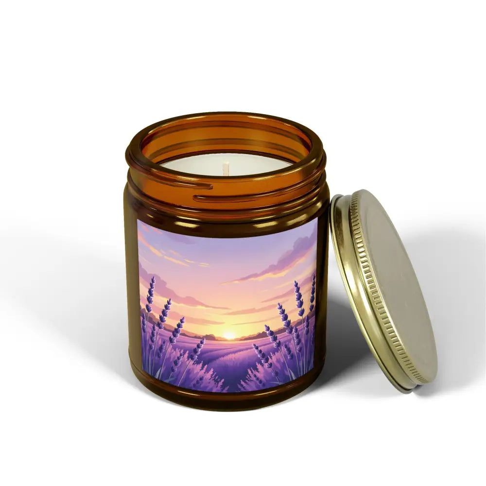 Lavender field scented candle in a glass jar from PixiOnyx Aromatherapy Glow