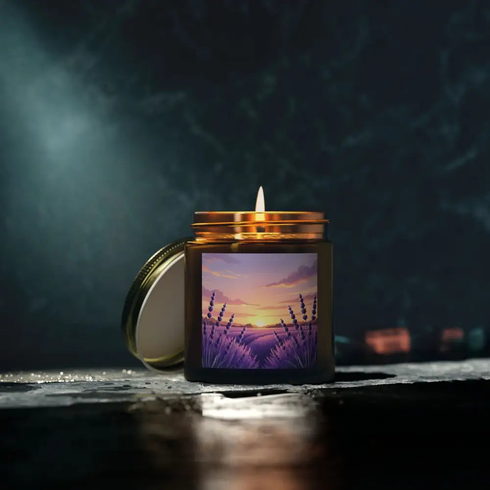 Lavender field candle from PixiOnyx Aromatherapy Glow capturing calming lavender sunset essence