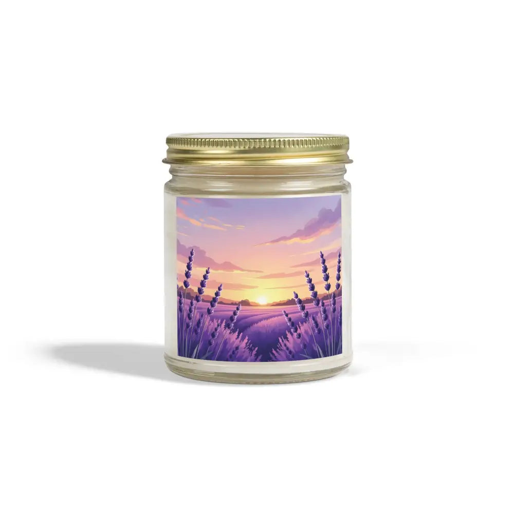 Lavender field candle in a glass jar from PixiOnyx Aromatherapy Glow perfect for relaxation