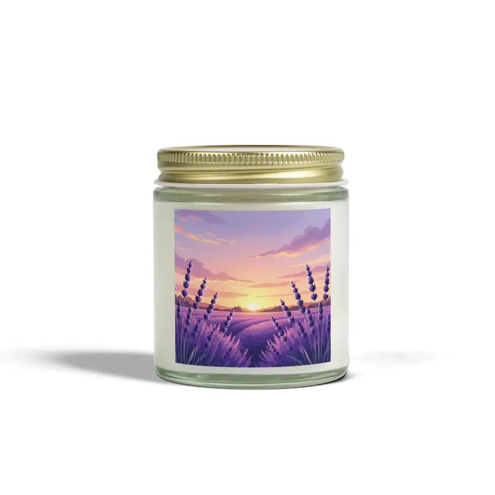 Lavender field scented candle from PixiOnyx Aromatherapy Glow at dusk