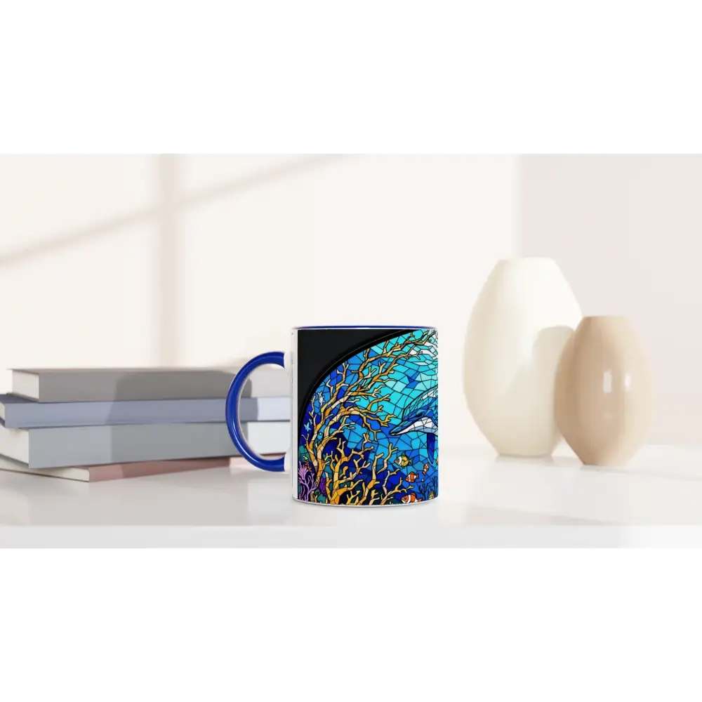 Blue-handled ocean-themed ceramic mug with Green accent from PixiOnyx Oceanlight Relic