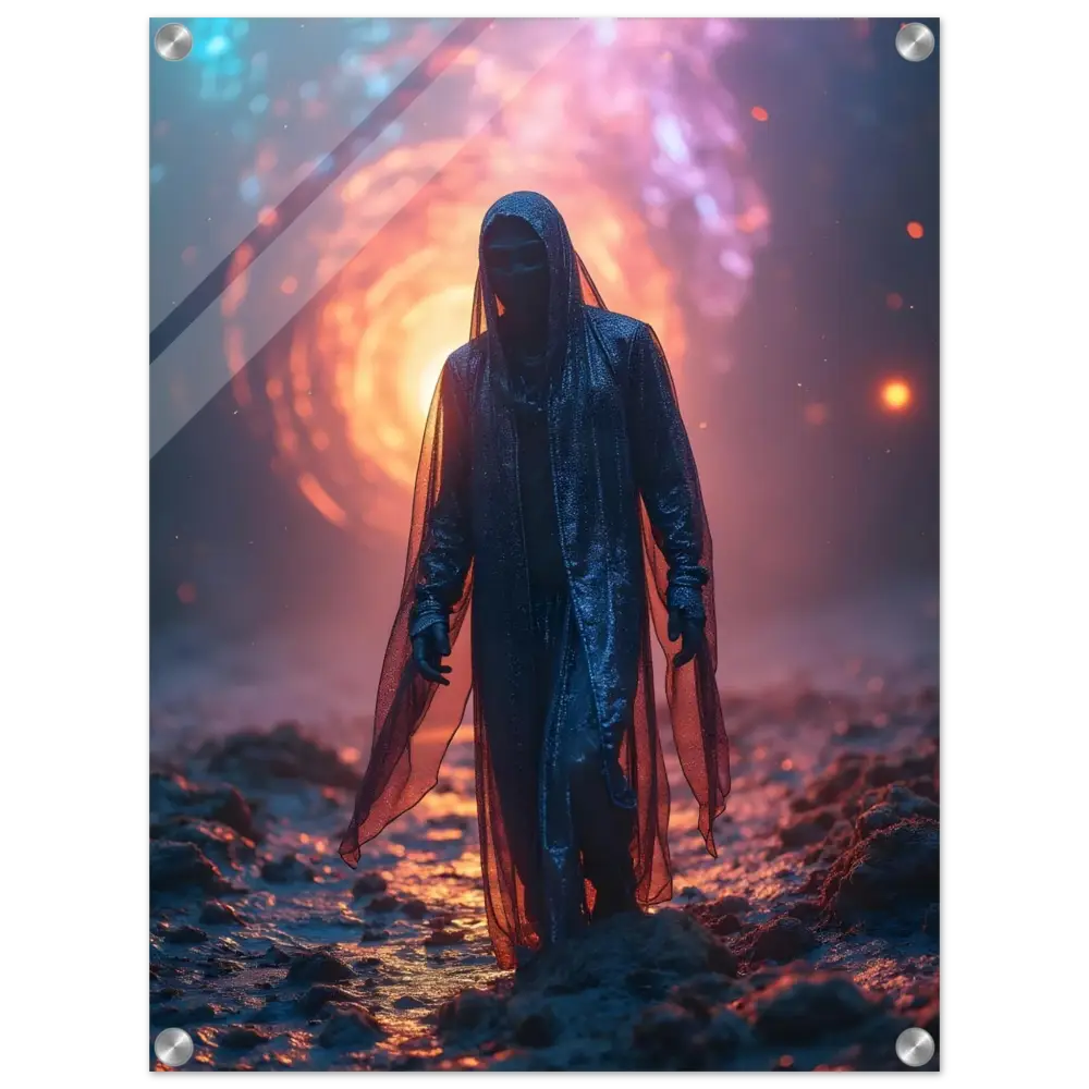 Hooded figure in a dark flowing robe from Shadowwalker Acrylic Print Wall Art