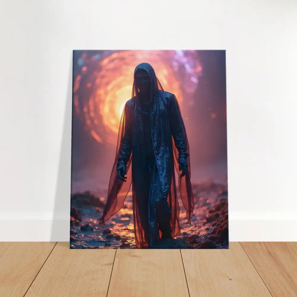 Hooded figure emerging from a portal on Shadowwalker Canvas Through the Rift Wall Art