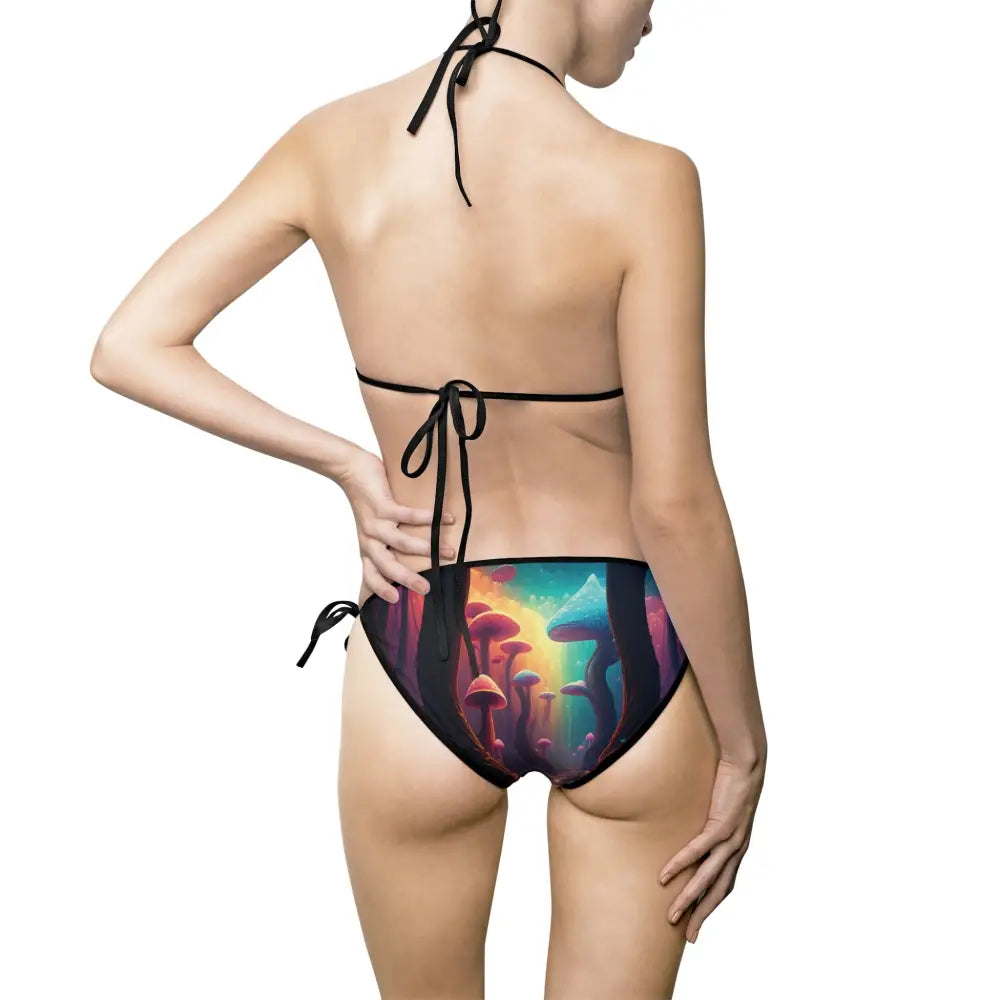 Mushroom-themed bikini with vibrant trippy mushroom print for PixiOnyx Festival Swim Set