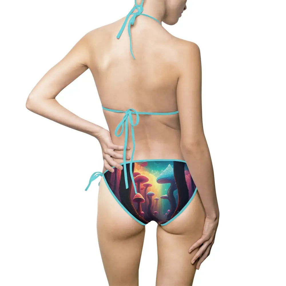 Mushroom-themed bikini with trippy mushroom print from PixiOnyx Festival Swim Set