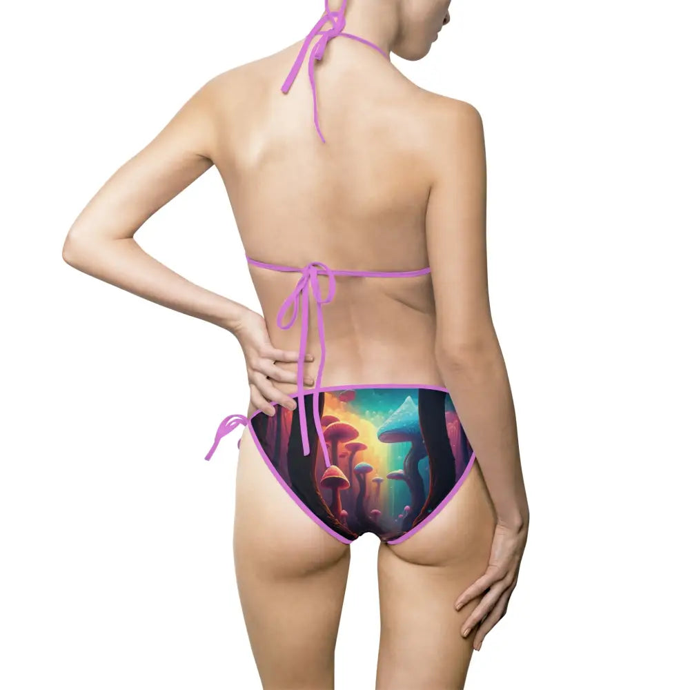 Mushroom-themed bikini with trippy mushroom print from PixiOnyx Festival Swim Set