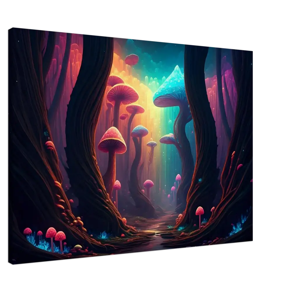 Surreal mushroom forest art on PixiOnyx Ethereal Fungi Wrap product Shroom Bloom The Veil Beyond