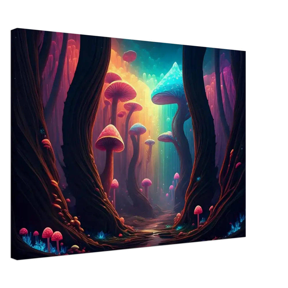 Surreal mushroom forest scene on PixiOnyx Ethereal Fungi Wrap for Shroom Bloom product