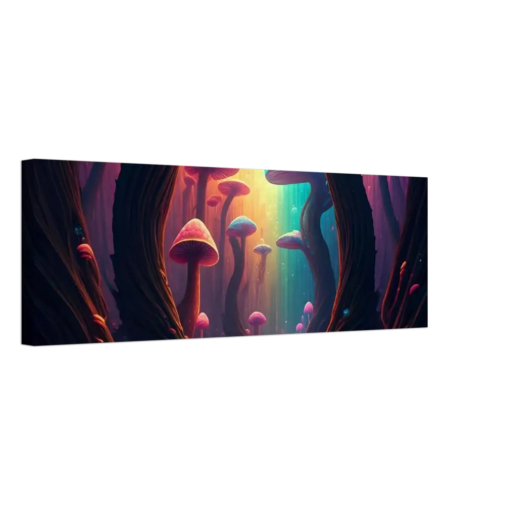 Surreal mushroom forest scene from Shroom Bloom The Veil Beyond Canvas by PixiOnyx