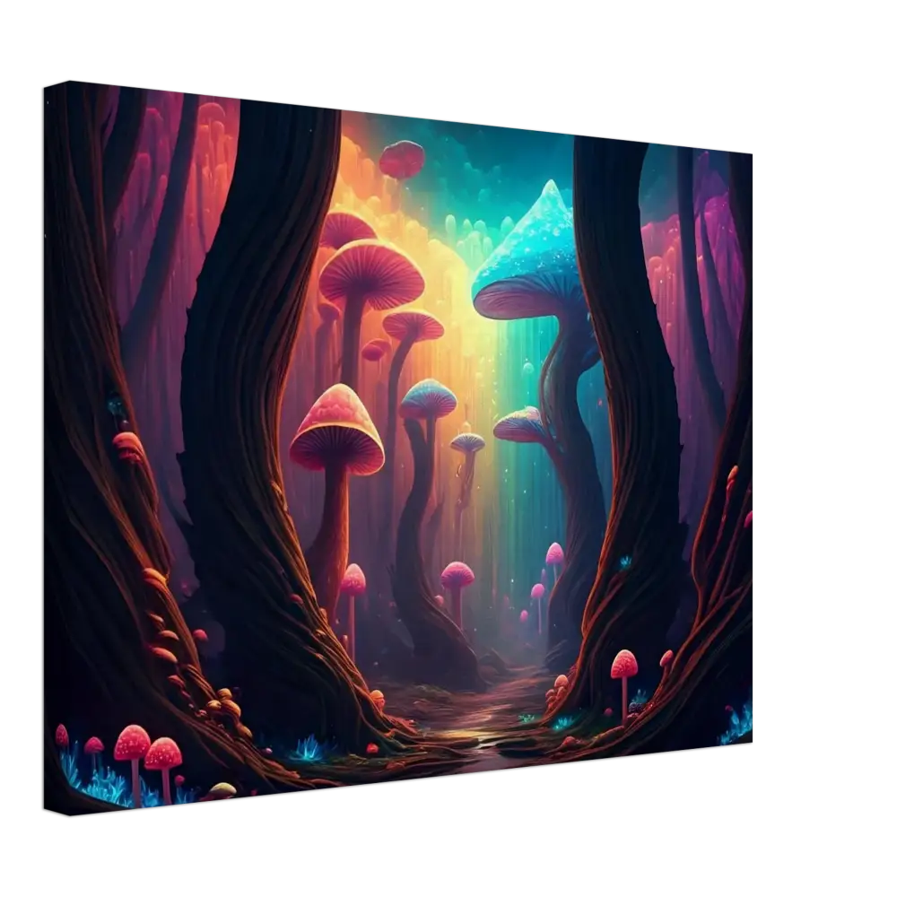 Colorful mushroom forest scene on PixiOnyx Ethereal Fungi Wrap product