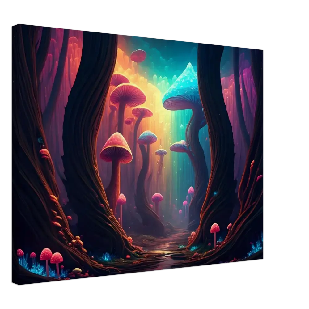 Surreal mushroom forest scene on PixiOnyx Ethereal Fungi Wrap for Shroom Bloom product